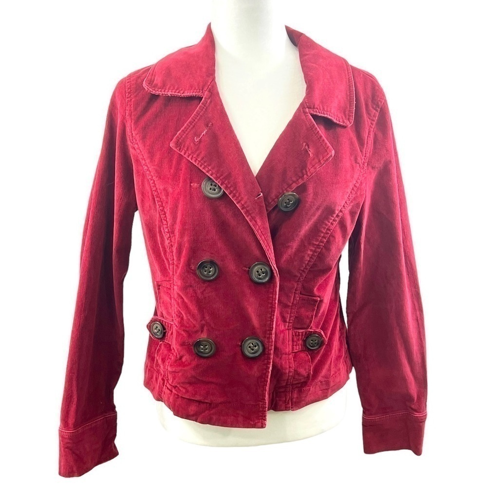 Caslon Red Corduroy Double Breasted Jacket Small